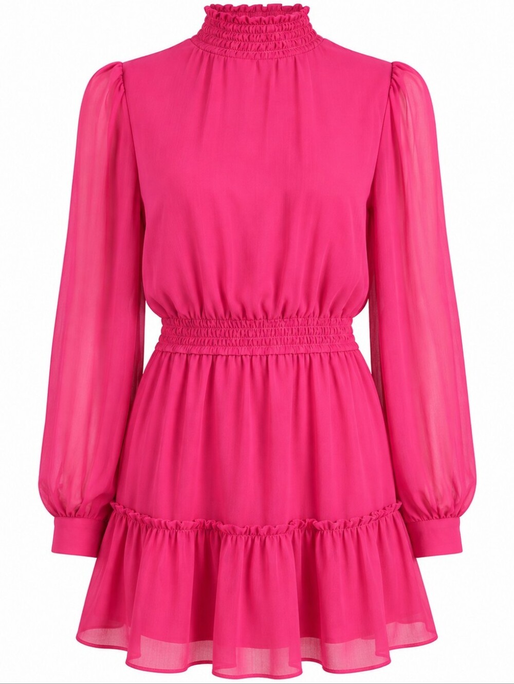 Pink Lily Fuchsia Smocked Mock Neck Ruffle Mini Dress Long Sleeve S Vacation